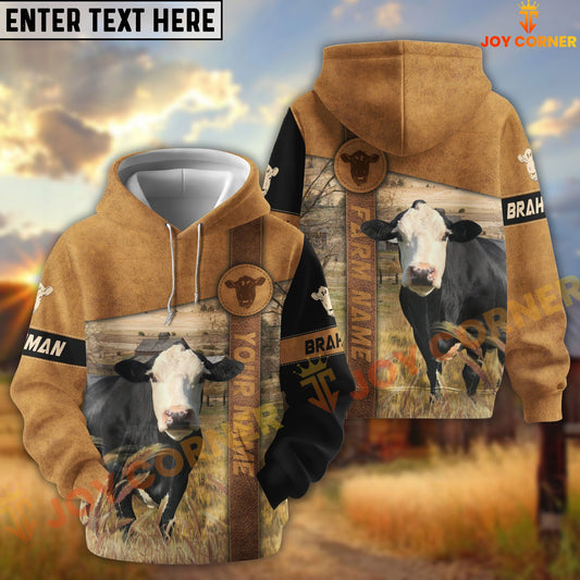 Joycorners Black Baldy Customize Name, Farm Name Brown Pattern Hoodie