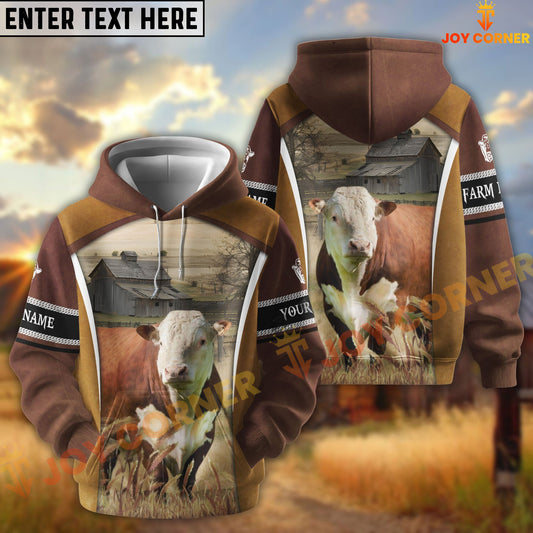 Joycorners Hereford Personalized Name and Farm Name Color Mixed 3D Hoodie