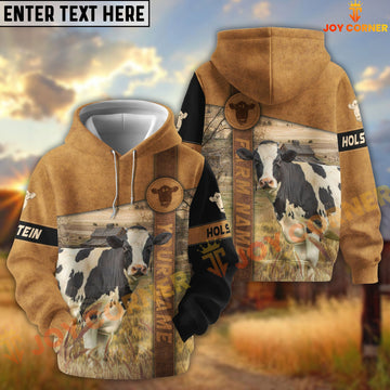 Joycorners Holstein Customize Name, Farm Name Brown Pattern Hoodie