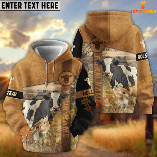 Joycorners Holstein Customize Name, Farm Name Brown Pattern Hoodie