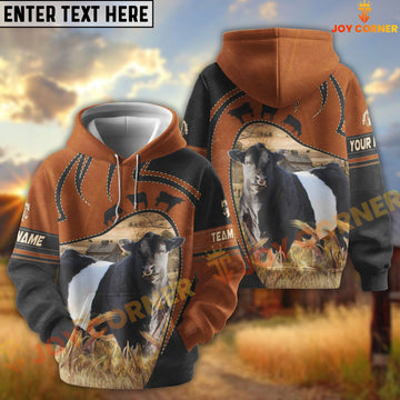 Joycorners Belted Galloway Leather Pattern Custom Name, Farm Name 3D Hoodie