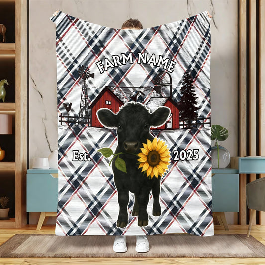 Joycorner Personalized Farmhouse Plaid Cow Blanket (12 Cattle Breeds)