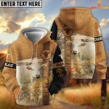 Joycorners Charolais Customize Name, Farm Name Brown Pattern Hoodie