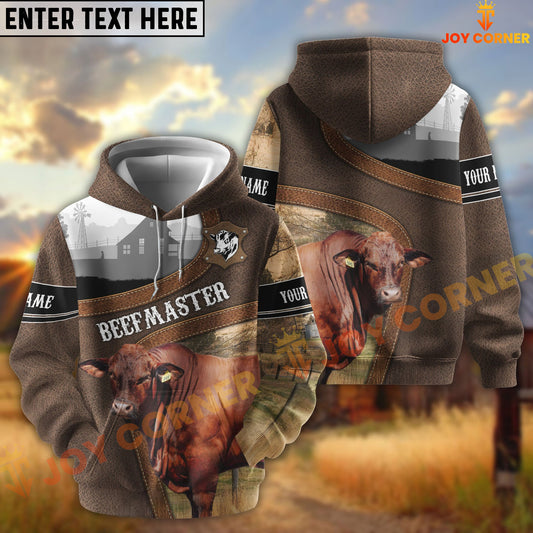 Joycorners Beefmaster Light Leather Pattern Personalized Name and Farm Name Color Mixed 3D Hoodie