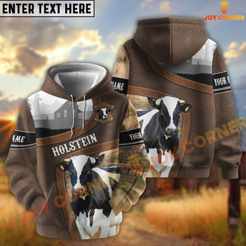 Joycorners Holstein Light Leather Pattern Personalized Name and Farm Name Color Mixed 3D Hoodie