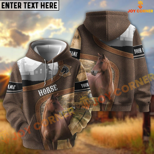 Joycorners Horse Light Leather Pattern Personalized Name and Farm Name Color Mixed 3D Hoodie