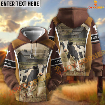 Joycorners Holstein Personalized Name and Farm Name Color Mixed 3D Hoodie
