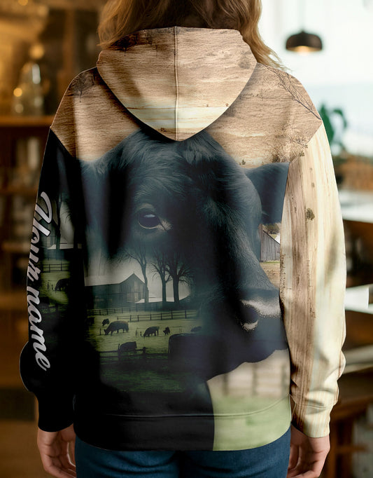 Joycorners Black Angus Country Style Ranch Personalized Name, Farm Name Unisex 3D Hoodie