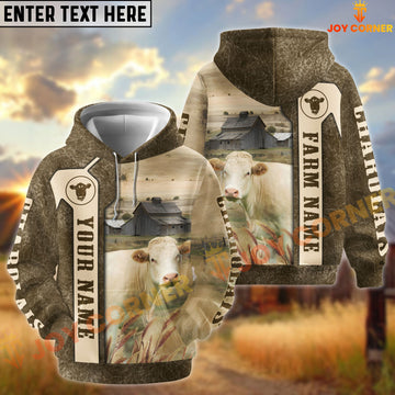 Joycorners Charolais Customize Name, Farm Name Unique Pattern Hoodie
