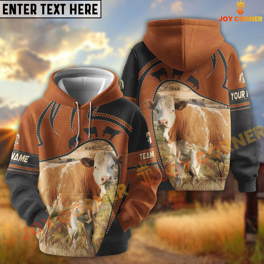 Joycorners Simmental Leather Pattern Custom Name, Farm Name 3D Hoodie