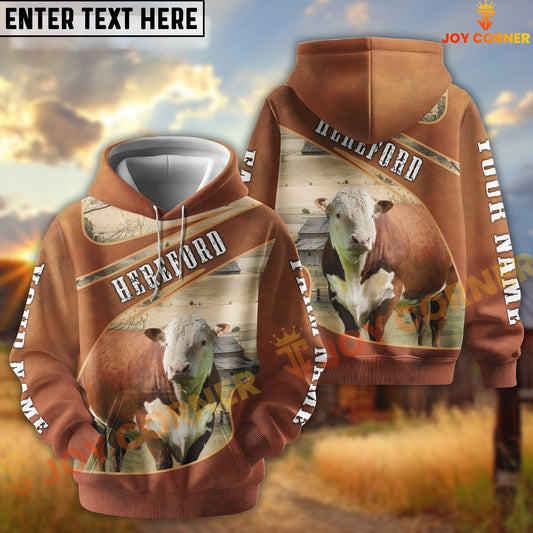 Joycorners Hereford Customize Name, Farm Name Brown Hoodie