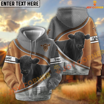Joycorners Black Angus Metal Pattern Personalized Name 3D Hoodie