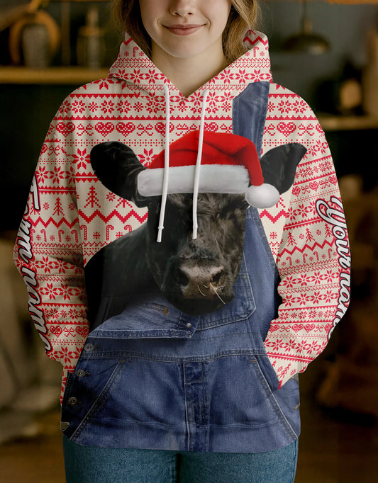 Joycorners Belted Galloway Farm Life Merry Christmas Cow Personalized Name, Farm Name Unisex 3D Hoodie