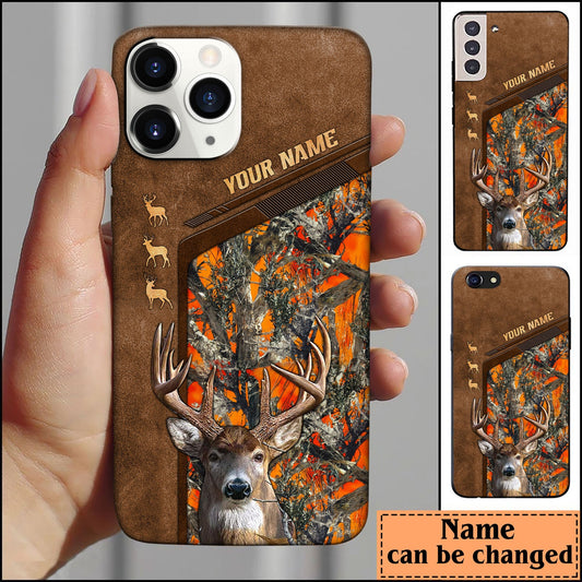 Joycorners Deer Hunting Premium Brown Pattern Personalized Name Phone Case (4 colors)