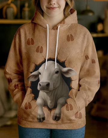 Joycorners Brahman Cute Breakthrough Cow Personalized Name, Farm Name Unisex 3D Hoodie