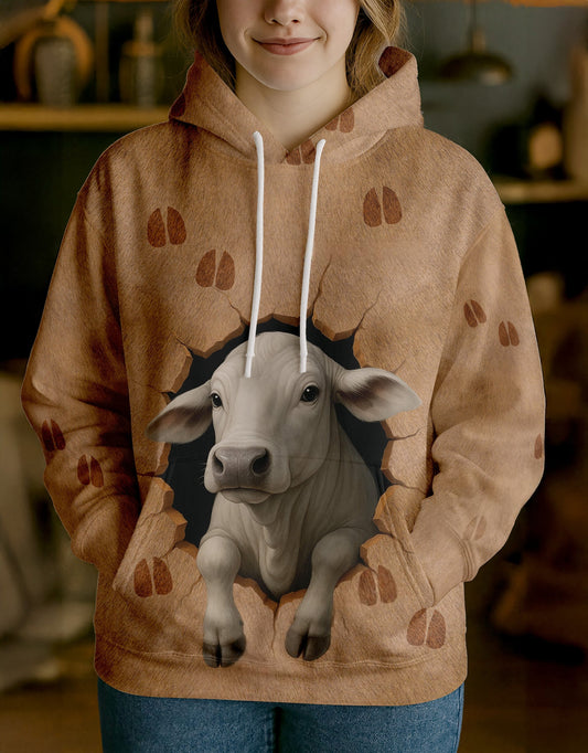 Joycorners Brahman Cute Breakthrough Cow Personalized Name, Farm Name Unisex 3D Hoodie