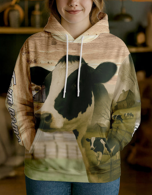 Joycorners Holstein Country Style Ranch Personalized Name, Farm Name Unisex 3D Hoodie