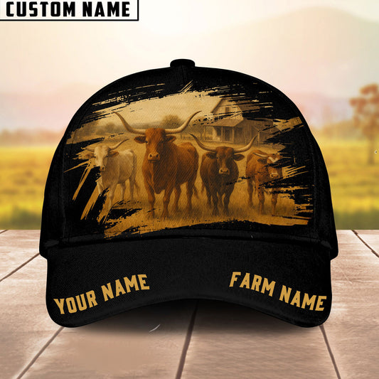 Joycorners Personalized Name & Farm Name Black Cattle Cap