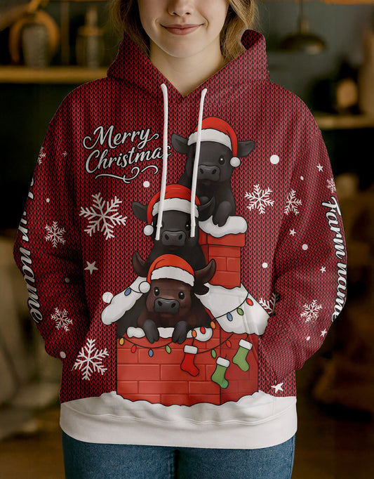 Joycorners Personalized Cute Christmas Cow Hoodie (8 Cattle Breeds)