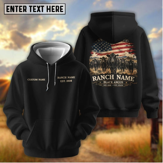 Joycorners Personalized American Raised Black Angus Ranch Hoodie
