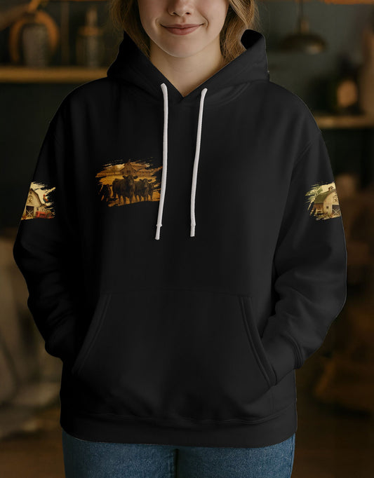 Joycorners Black Angus Farm Life Black Cattle Personalized Name, Farm Name Unisex 3D Hoodie