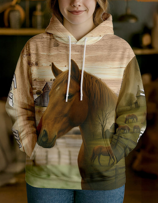 Joycorners Horse Country Style Ranch Personalized Name, Farm Name Unisex 3D Hoodie