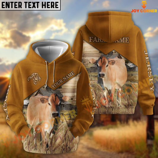Joycorners Jersey Yellow Leather Pattern Customized Name and Farm Name 3D Hoodie