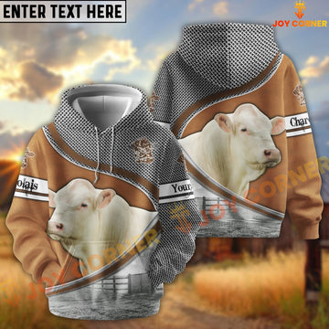Joycorners Charolais Metal Pattern Personalized Name 3D Hoodie