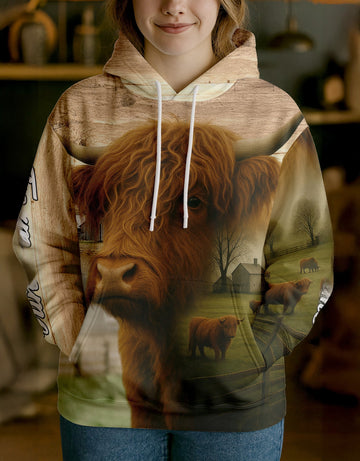 Joycorners Highland Country Style Ranch Personalized Name, Farm Name Unisex 3D Hoodie