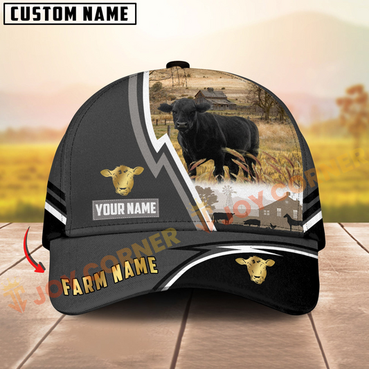 Joycorners Black Angus Black White Country Customized Name Brown Leather Pattern Cap