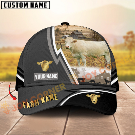 Joycorners Charolais Black White Country Customized Name Brown Leather Pattern Cap