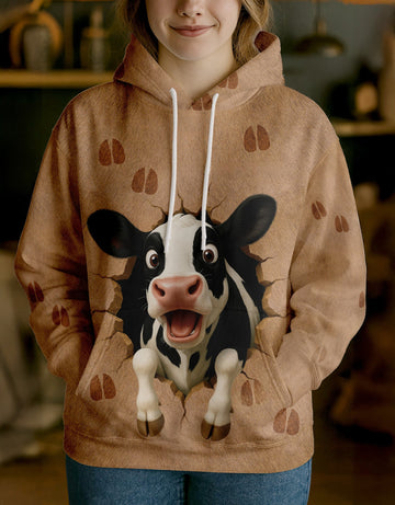 Joycorners Holstein Cute Breakthrough Cow Personalized Name, Farm Name Unisex 3D Hoodie