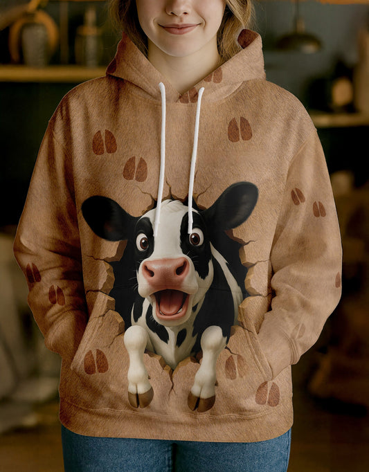 Joycorners Holstein Cute Breakthrough Cow Personalized Name, Farm Name Unisex 3D Hoodie