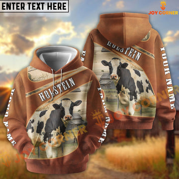 Joycorners Holstein Customize Name, Farm Name Brown Hoodie