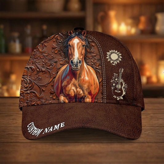 Joycorners Vintage Leather Horse Art Cap – Classic Rustic Western Style