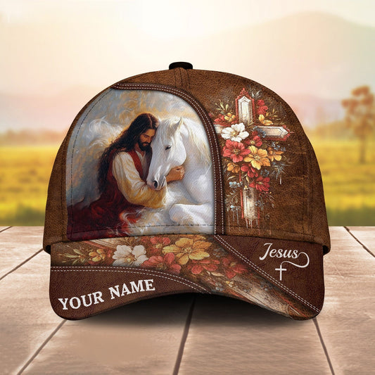 Joycorners Jesus Embracing White Horse Cap – Christian Leather Western Art
