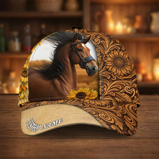 Joycorners Wild Grace Horse & Sunflower Cap – Rustic Western Leather Art
