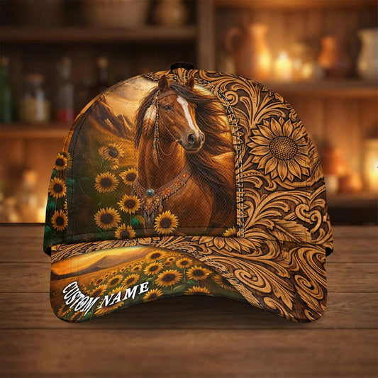 Joycorners Brown Horse Sunflower Cap – Rustic Farm Western Floral Style