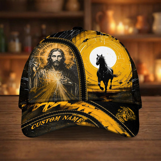 Joycorners Jesus with Black Stallion Cap – Divine Radiance Christian Western Art
