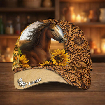 Joycorners Sunflower Spirit Horse Cap – Western Leather Floral Artwork