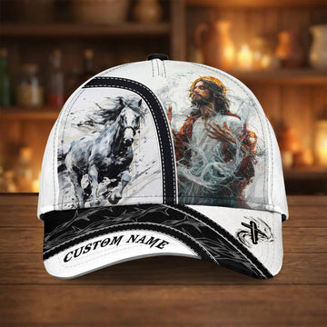 Joycorners Jesus with White Stallion Cap – Christian Strength Western Art