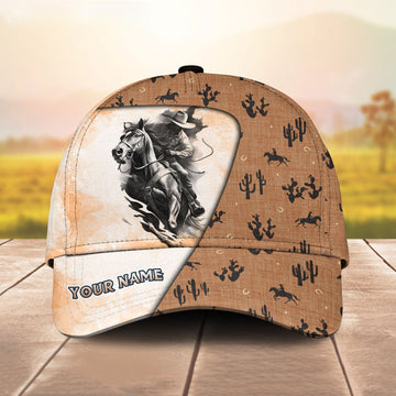 Joycorners Wild Horse Western Pattern Cap – Rustic Brown Leather Style