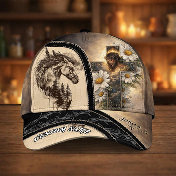 Joycorners Jesus Cross & Wild Horse Cap – Rustic Beige Christian Western Hat
