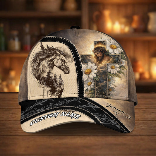Joycorners Jesus Cross & Wild Horse Cap – Rustic Beige Christian Western Hat