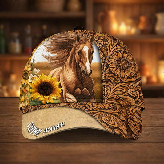 Joycorners Sunflower Horse Cap – Tooled Leather Western Floral Cowboy Hat