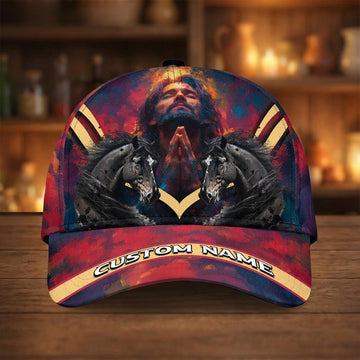 Joycorners Jesus with Twin Stallions Cap – Prayer & Power Christian Western Art