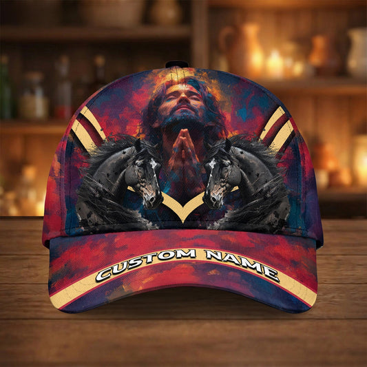 Joycorners Jesus with Twin Stallions Cap – Prayer & Power Christian Western Art