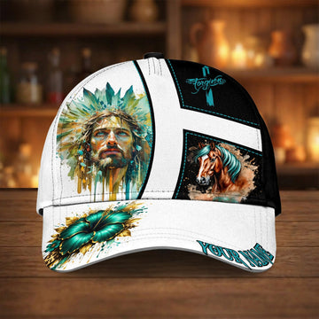 Joycorners Turquoise Blessings Jesus & Horse Cross Cap – Christian Western Art Hat