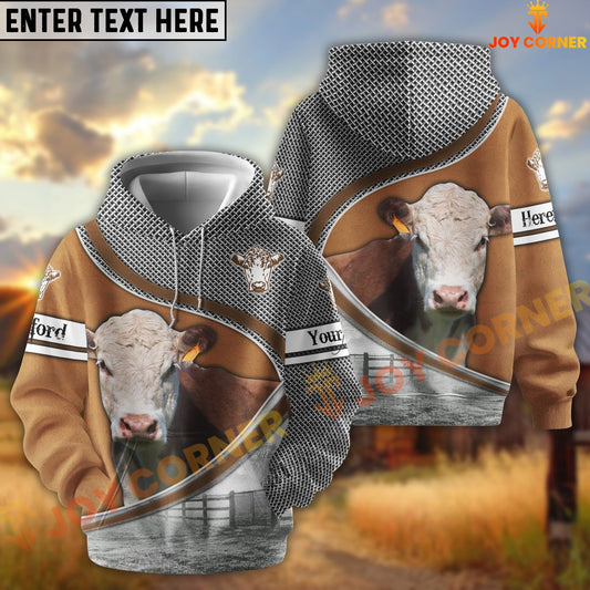 Joycorners Hereford Metal Pattern Personalized Name 3D Hoodie