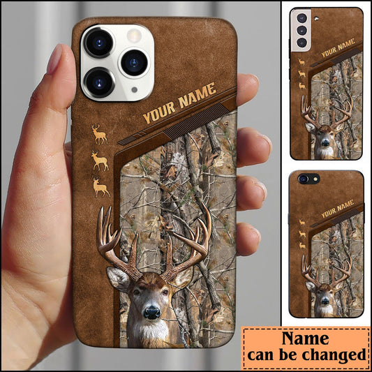 Joycorners Deer Hunting Premium Brown Pattern Personalized Name Phone Case (4 colors)
